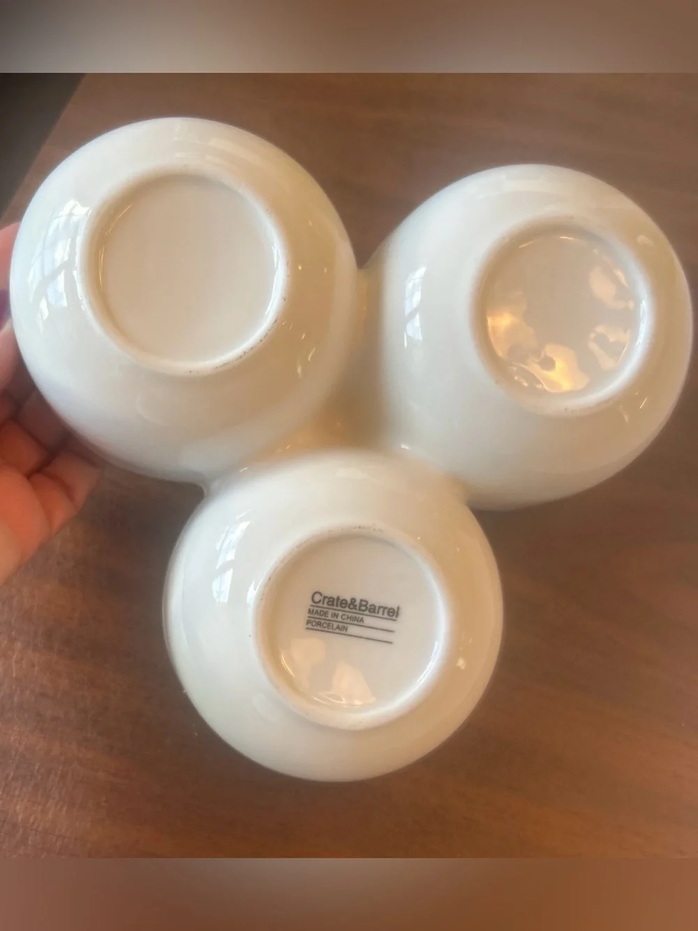 CRATE & BARREL 3 DISH CONDIMENT SERVER WHITE PORCELAIN WITH HANDLE